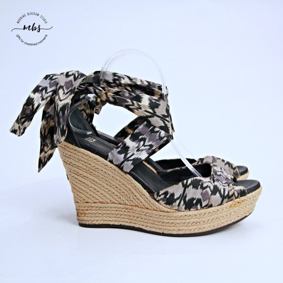 UGG Lucianna Open Toe Platform Wedge Sandals Black Gray Tan Women 10 - Picture 1 of 13